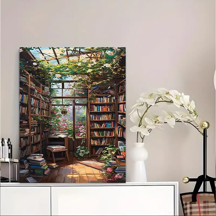 hito Bookshelf Paint by Number for Adults-Paint by Numbers for Adults Landscape, Scenery Paint by Numbers for Gift Home Wall Decor (Bookshelf, 16x20 inch) - Image 3